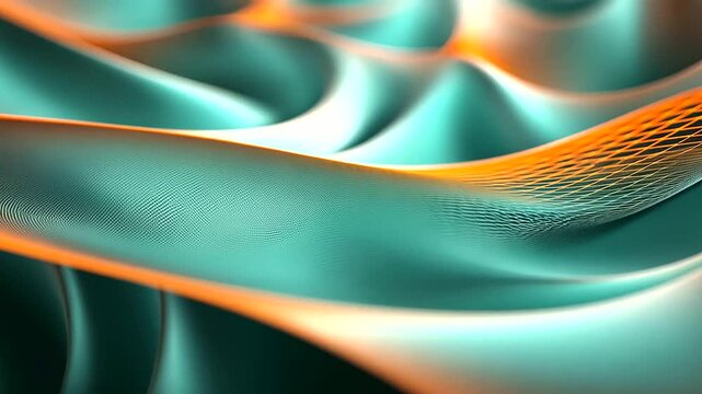 High-resolution K abstract background where teal and orange mix in a burst of dynamic shapes, each one detailed with intricate textures, forming a visually captivating modern desi