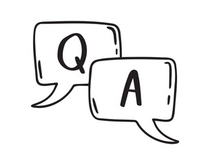 information icons. about info and questions. answer to a question. contacting support doodle hand drawn icon set. Outline drawing line clipart symbol collection