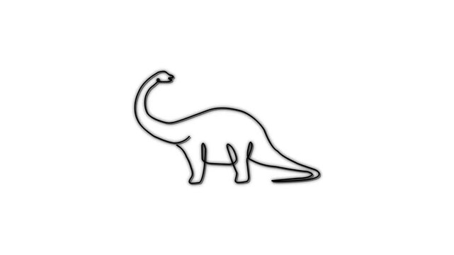 One continuous line drawing animation of a prehistoric animal dinosaur for museum icon. A giant brontosaurus with long neck isolated on white background. Wild animals theme amusement park icon