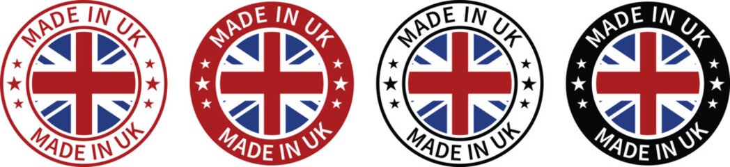 Made in uk stamp. Made in the uk labels, made in the uk logo, uk flag, united kingdom product emblem vector. 