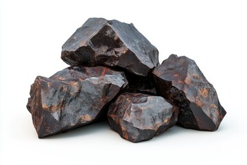 Pile of Dark Brown Rocks on White Background Isolated Close-up