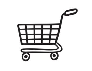 Shopping cart doodle hand drawn icon. isolated Empty sketch cart line style. Concept market shop or store, making purchases