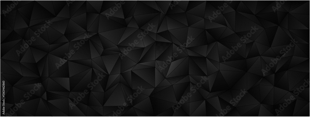 Poster abstract geometric black background with low poly triangular facets.