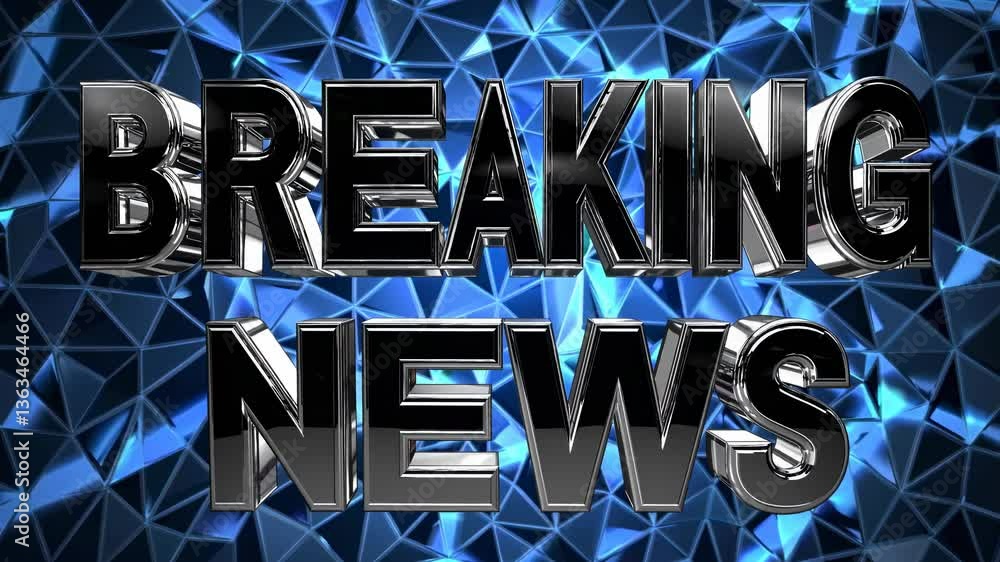 Poster dynamic video concept with bold 'breaking news' text on a geometric blue background. eye-level angle