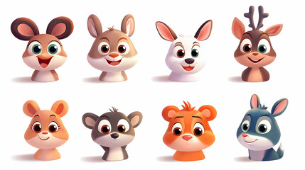 Adorable Cartoon Animals Collection: Happy Bunnies, Deer, and Hamster Illustrations