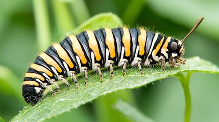 Fototapeta premium Caterpillar on a leaf, vibrant colors