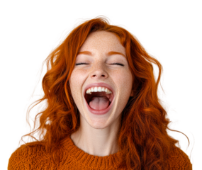 Joyful redhead laughing portrait bright fun isolated on transparent background