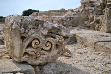 photo of ancient ruins, fragment of a column, Paphos Cyprus