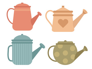 Watering can cute spring set. Farming and agriculture illustration. Take care of plant.