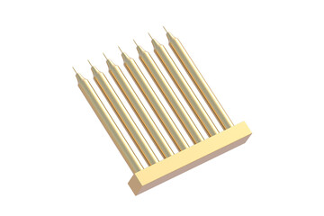 Golden kwanzaa candles isolated on white background. Traditional kinara. 3d render