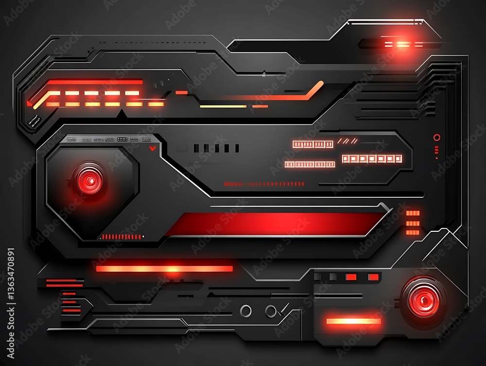Poster futuristic technology interface with glowing elements on dark backdrop