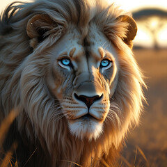 Naklejka premium Blue eyed lion portrait