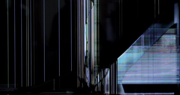 Screen of a broken TV matrix. Background of a cracked monitor display matrix.