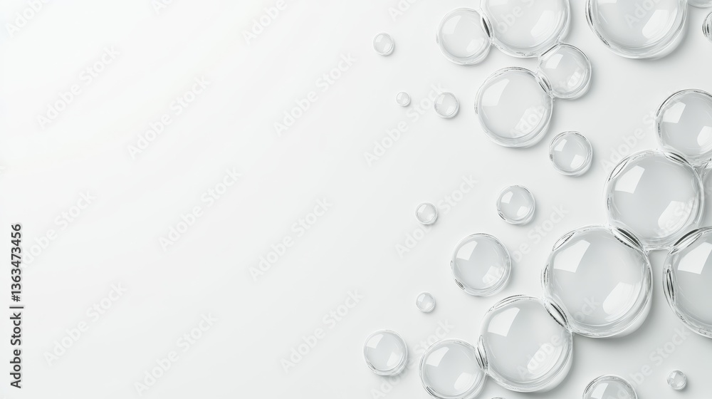 Aufkleber translucent soap bubbles varying in size drifting across pristine white surface, forming ethereal ab