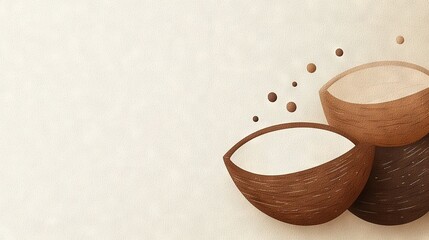   A trio of wooden bowls rests atop a white countertop, beside a steaming cup of coffee beans