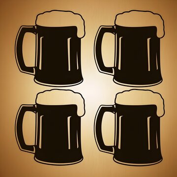 beer mug silhouettes on warm amber background for use in pub branding, brewery promotions, or oktoberfest advertisements