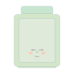 Cute Funny Smiling Bottle Character Icon, Positive Childish Cosmetic product Element Hand Drawn Doodle Art. Skincare Container Symbol Baby Nursery Decor Element. 