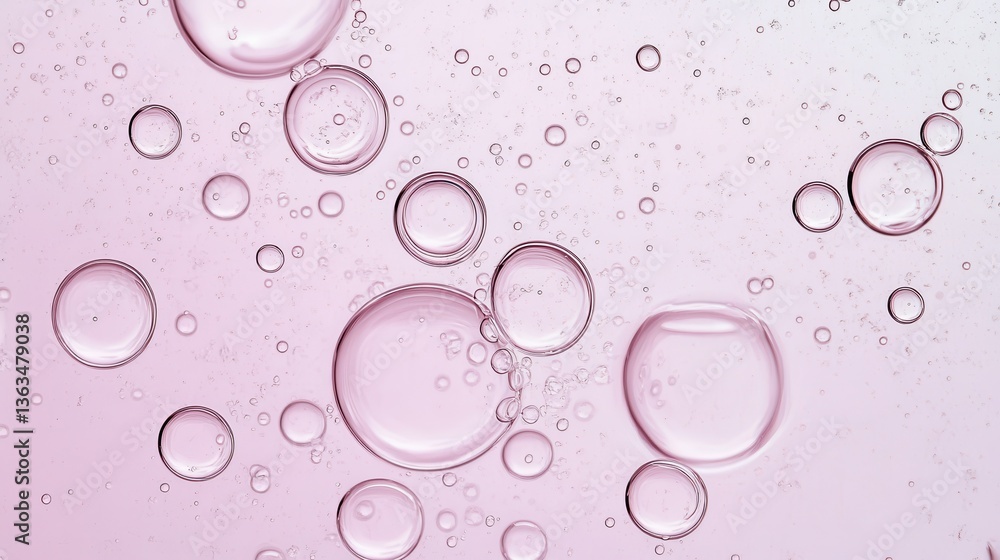 Poster soft pink bubbles floating across gradient background, forming delicate abstract texture suitable fo