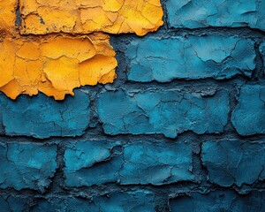 Obraz premium Vibrant Abstract Wall Texture with Cracked Blue and Yellow Paint Layers