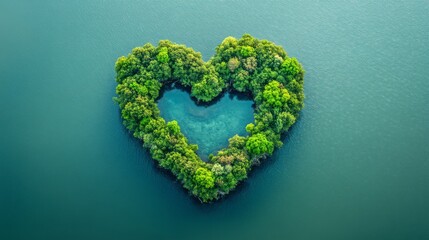 Heart Shaped Island Surrounded by Ocean, Aerial Drone View of Romantic Tropical Nature Concept
