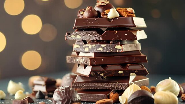 A stack of gourmet chocolate bars beautifully decorated for World Chocolate Day
