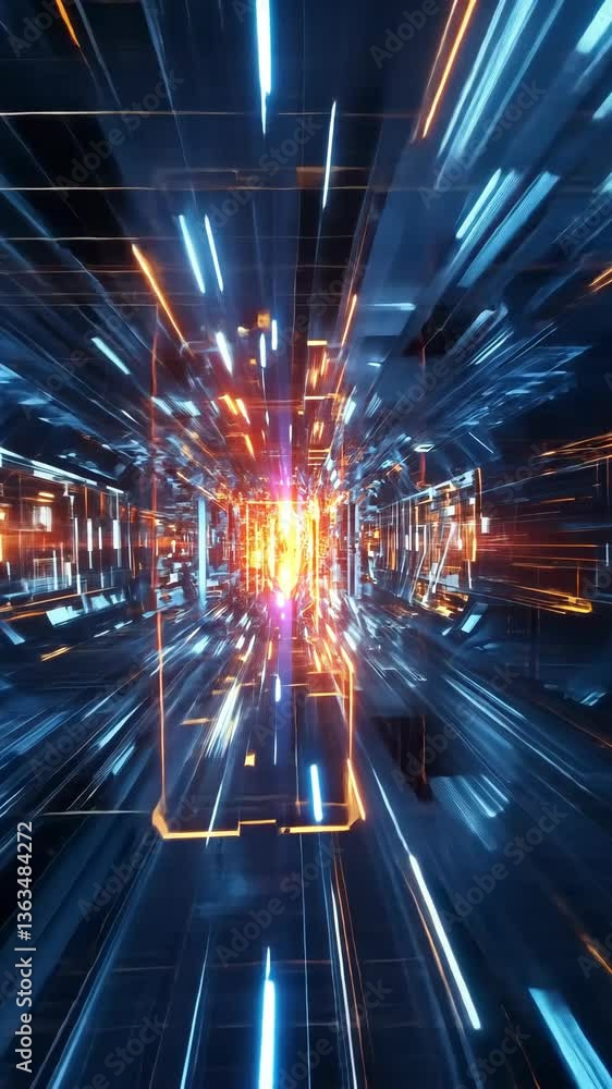 Aufkleber dynamic light patterns create a futuristic tunnel effect in a digital landscape