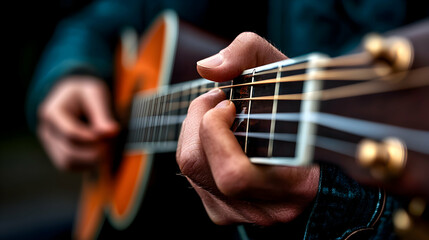 Fototapeta premium Close Up of Hands Playing Acoustic Guitar