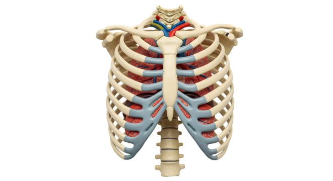 Anatomical Model of a Human Thorax with Detailed Rib Cage, Heart, Lungs and Major Blood Vessels for Educational and Medical Purposes