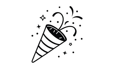 Party popper top view silhouette, popper party icon vector 