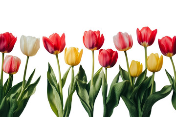 Fototapeta premium Vibrant Tulip Bloom in Nature Colorful Flower Arrangement Outdoor isolated on transparent background