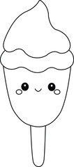 cute kawaii ice cream line art vector illustration black color thin line