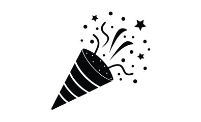 Party popper top view silhouette, popper party icon vector 