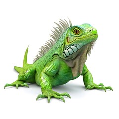 Obraz premium Vibrant Green Iguana Lizard Reptile Close up Studio Shot on White Background