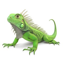 Obraz premium Green Iguana Lizard Reptile Close Up Detailed View Profile Isolated on White Background