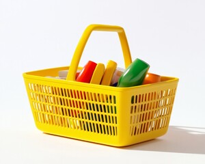 Fototapeta premium a yellow grocery basket filled with groceries