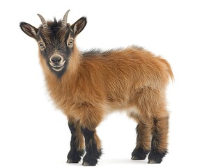 Obraz premium A young goat standing with a brown coat and small horns