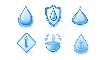 Water drop icons, purity, protection, flow, bowl, anchor, web design