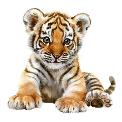 Obraz premium Cute Baby Tiger Cub Portrait with Playful Expression Isolated on a Transparent Background