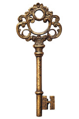 Isolated Vintage Golden Ornate Key