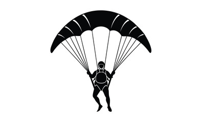 Paraglider with parachute silhouette, ski parachute gliding silhouette vector, paraglider vector illustration, Paragliding Parachute Silhouette 