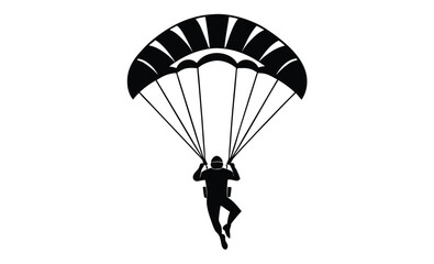 Paraglider with parachute silhouette, ski parachute gliding silhouette vector, paraglider vector illustration, Paragliding Parachute Silhouette 