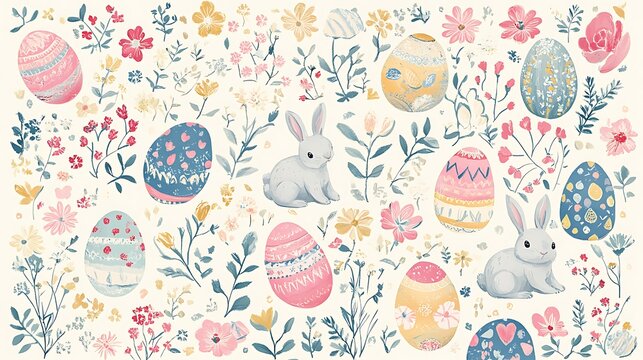 Easter Bunnies  Eggs Pattern.
