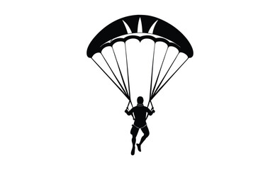 Paraglider with parachute silhouette, ski parachute gliding silhouette vector, paraglider vector illustration, Paragliding Parachute Silhouette 
