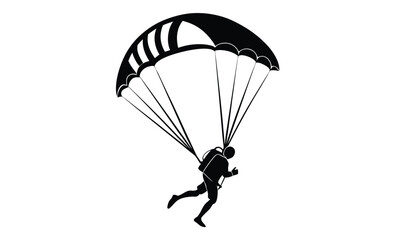 Paraglider with parachute silhouette, ski parachute gliding silhouette vector, paraglider vector illustration, Paragliding Parachute Silhouette 
