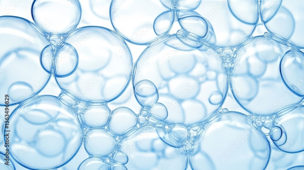 Poster light blue soap bubbles swirling, generating soft edged abstract pattern with delicate textures, ref