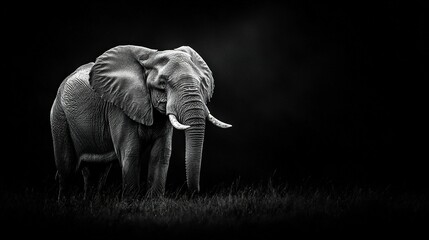 Fototapeta premium A monochrome picture of an elephant adorned with tusks on its head