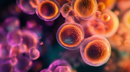 close up Moving cells under microscope