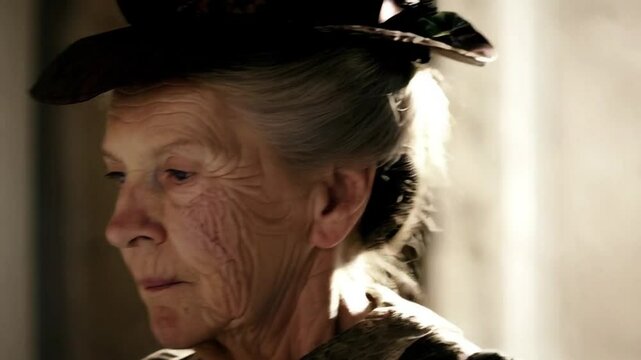 Woman wearing a vintage hat creating an elegant and retro look.