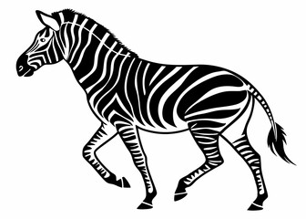 Obraz premium Zebra silhouette in side profile with arched back and classic striped body design isolated on white