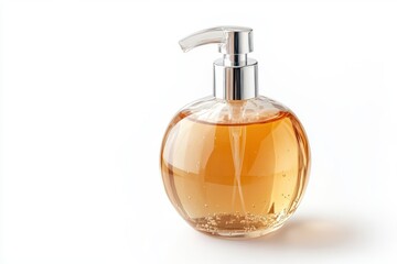 A glass soap dispenser isolated on white background.